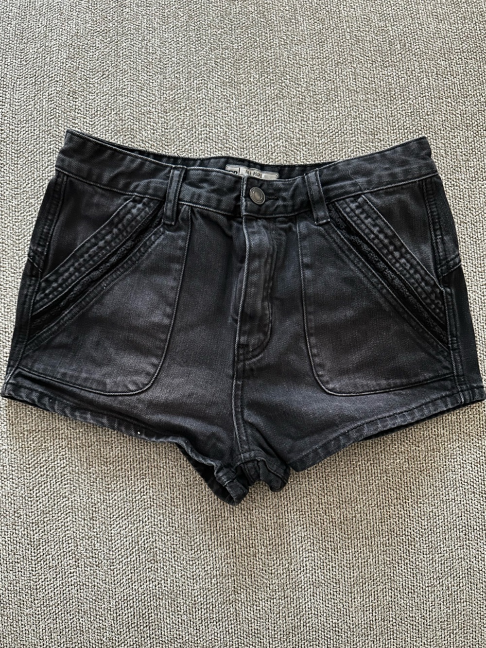 Free People Black High-Rise Denim Shorts Size 28